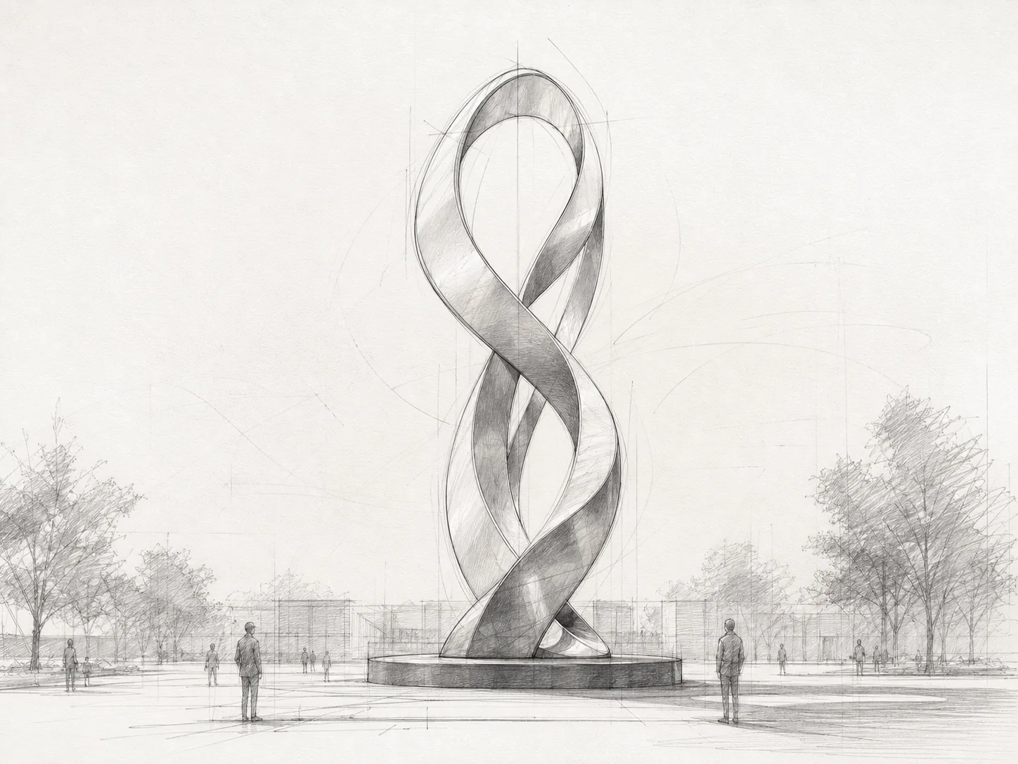 Full concept sketch for a site-specific garden sculpture with scale and landscape context