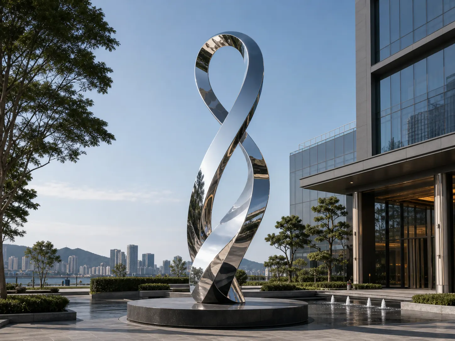 Site-scale outdoor sculpture study showing landscape placement and viewing distance