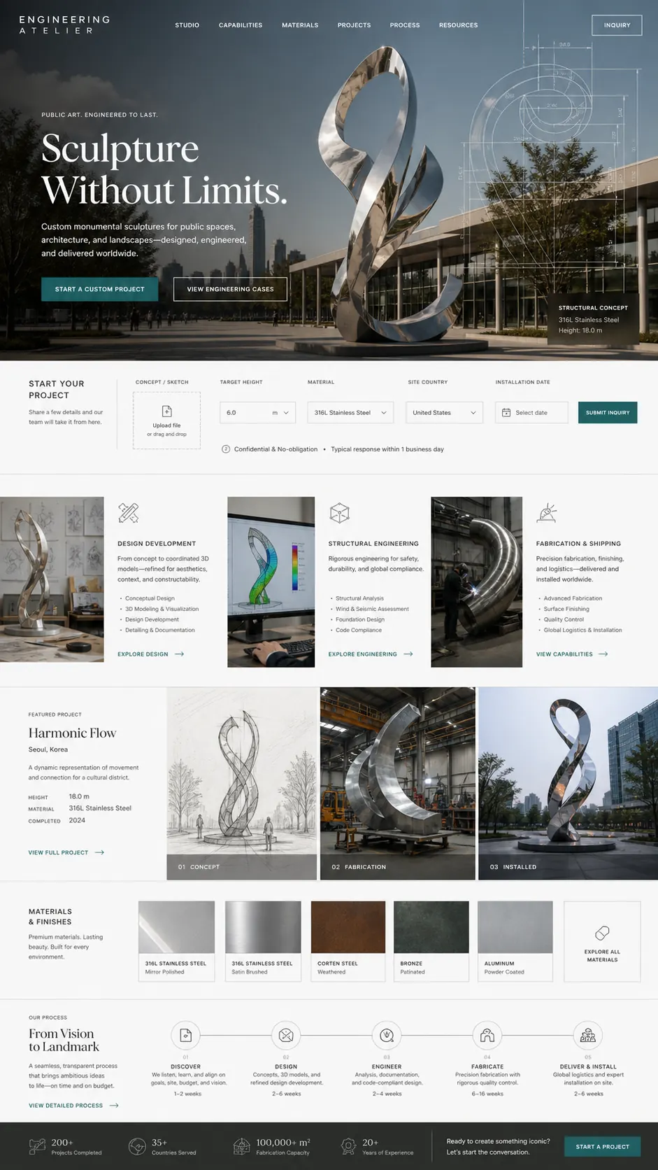 Atelier engineering evidence for sculpture material review and custom production planning